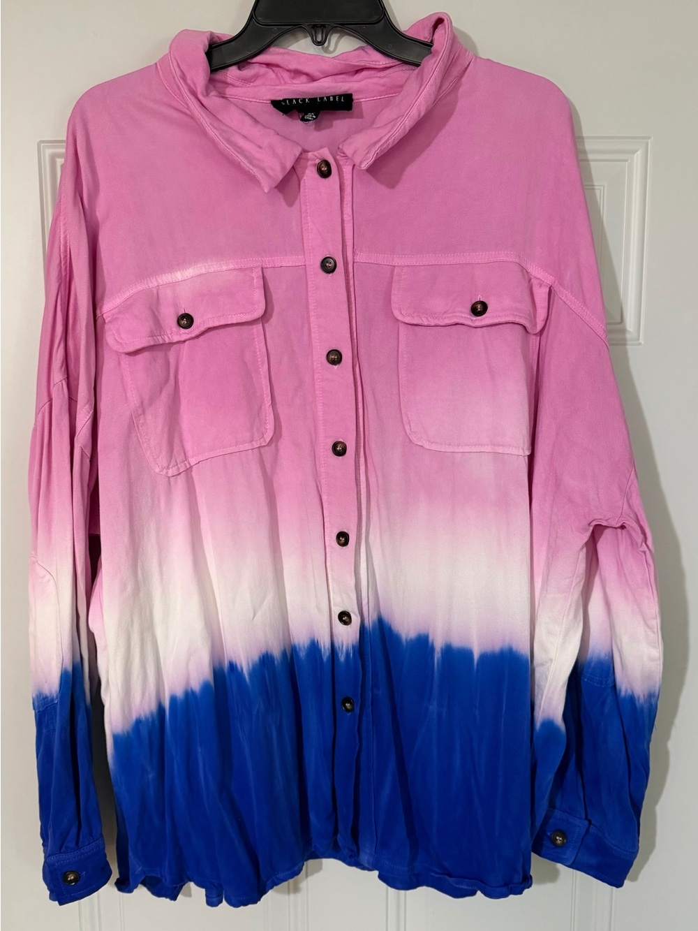 White Birch Pink Blue Ombré Tie Dye Button Down Shirt Size 2x Plus Size Boho